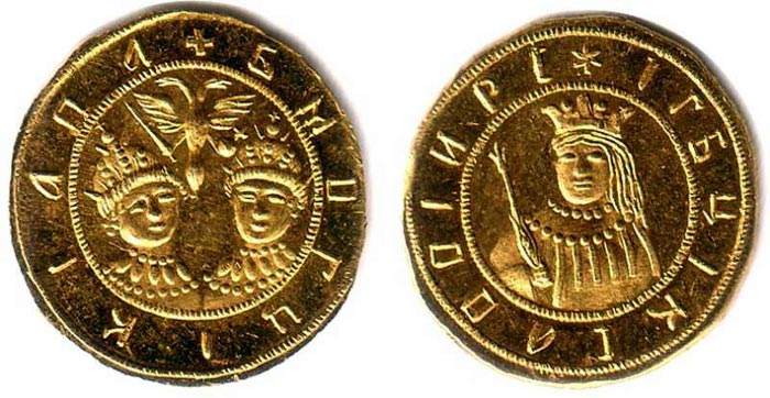 Монета с изображением Иван V и Петра I 